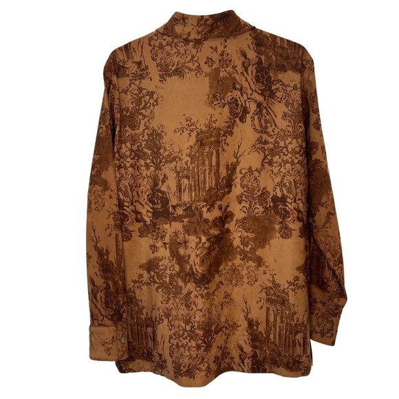 Soft Surroundings Floral Printed Shacket Shirt Button Down Ladies MED Brown - Picture 2 of 7